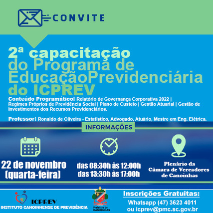 ICPREV REALIZARÁ 2ª CAPACITAÇÃO DO PROGRAMA DE EDUCAÇÃO PREVIDENCIÁRIA.