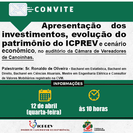 Convite para apresentação dos investimentos, evolução do patrimônio do ICPREV e cenário econômico